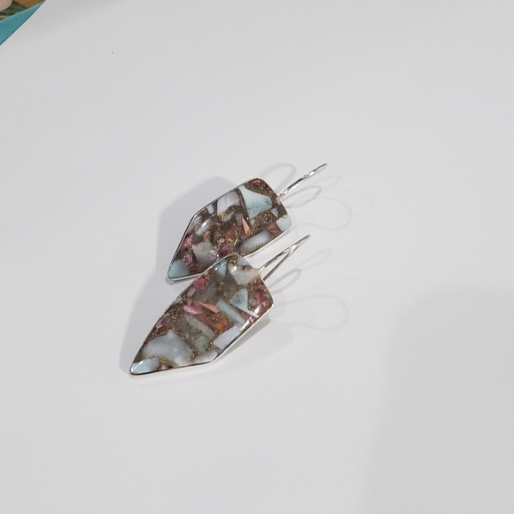 Turquoise earrings, 925 Copper Spiny Oyster Turquoise earrings - Picture 14 of 15